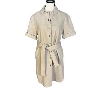 Galeries Lafayette Short Sleeve Coat Beige Belted Jacket Trench Women Size Small